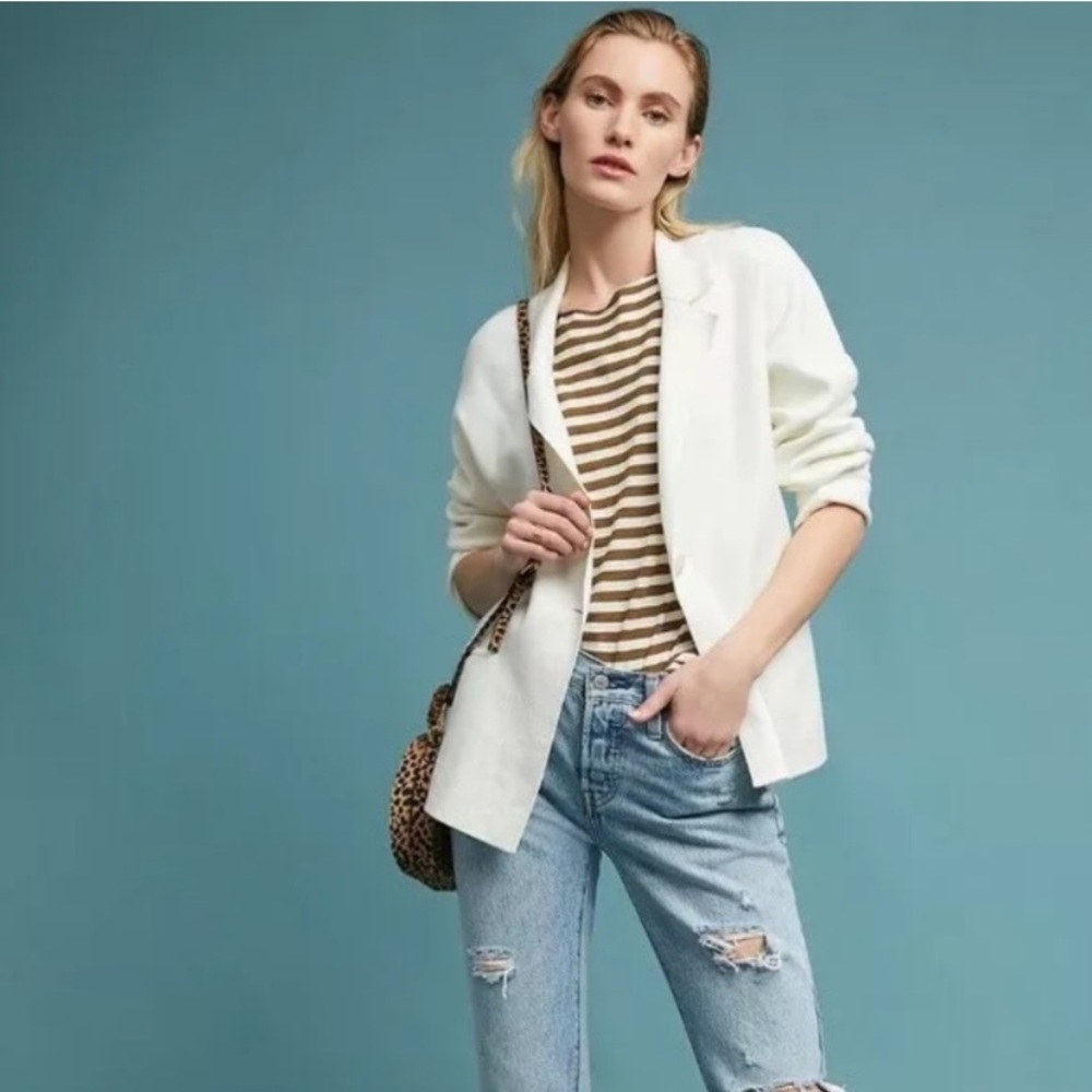 Moth by Anthropologie Cream Knit One Button Blazer Size Medium